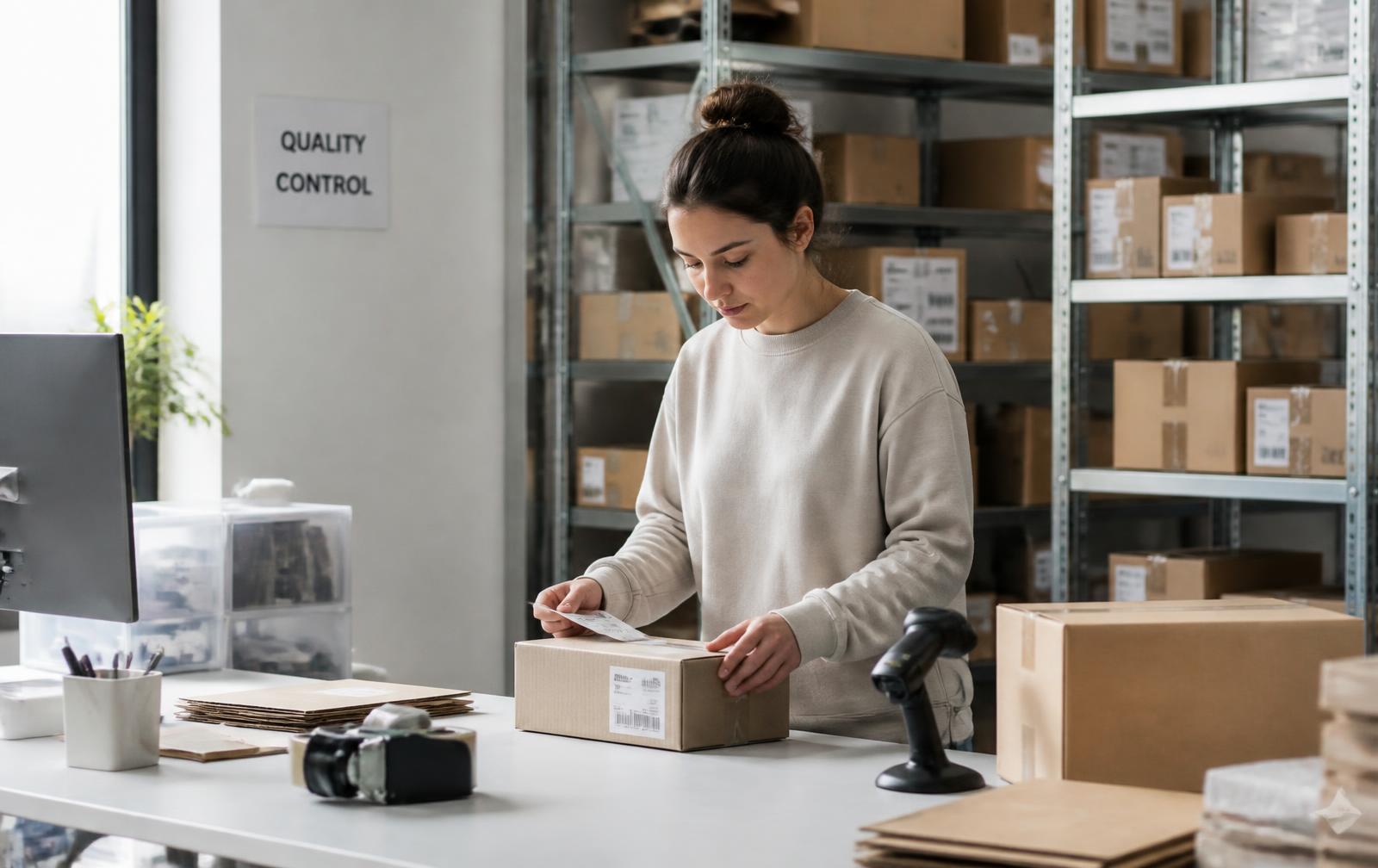 Quality control team inspecting and packing orders